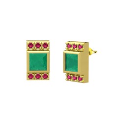 Minimal Lyn Küpe - Kök zümrüt ve rodolit garnet 18 ayar altın küpe #14ooo7q