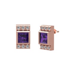 Ametist ve swarovski 925 ayar rose altın kaplama gümüş küpe