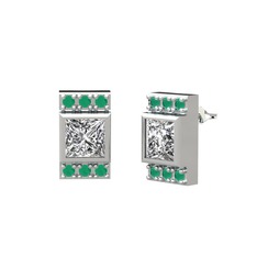 Swarovski ve kök zümrüt 14 ayar beyaz altın küpe