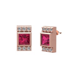 Rodolit garnet ve beyaz zirkon 18 ayar rose altın küpe