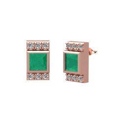 Minimal Lyn Küpe - Kök zümrüt ve swarovski 8 ayar rose altın küpe #15tkklc
