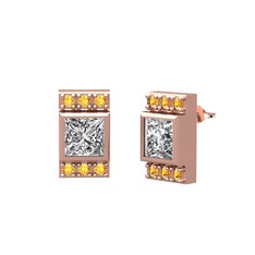 Minimal Lyn Küpe - Beyaz zirkon ve sitrin 8 ayar rose altın küpe #16kqik7