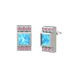 Akuamarin ve pembe kuvars 8 ayar beyaz altın küpe