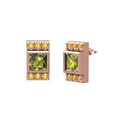 Minimal Lyn Küpe - Peridot ve sitrin 18 ayar rose altın küpe #191of8l