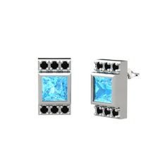 Minimal Lyn Küpe - Akuamarin ve siyah zirkon 8 ayar beyaz altın küpe #19a5pp7