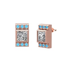 Minimal Lyn Küpe - Swarovski ve akuamarin 18 ayar rose altın küpe #19gic0c