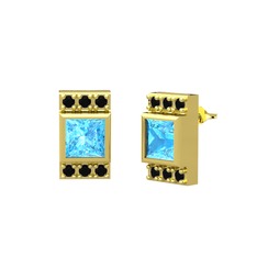 Minimal Lyn Küpe - Akuamarin ve siyah zirkon 925 ayar altın kaplama gümüş küpe #19luqma