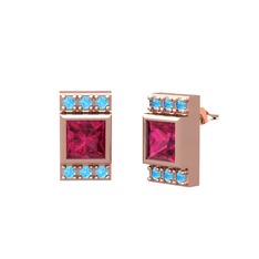 Rodolit garnet ve akuamarin 18 ayar rose altın küpe