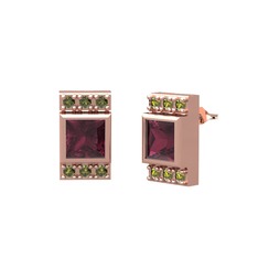Kök yakut ve peridot 18 ayar rose altın küpe
