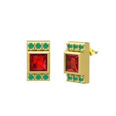 Garnet ve kök zümrüt 18 ayar altın küpe