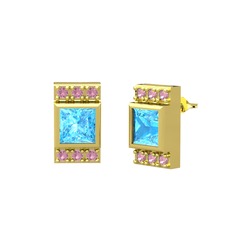 Minimal Lyn Küpe - Akuamarin ve pembe kuvars 925 ayar altın kaplama gümüş küpe #1a7qtc6