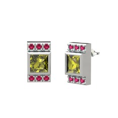 Minimal Lyn Küpe - Peridot ve rodolit garnet 925 ayar gümüş küpe #1b1bm44