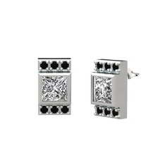Minimal Lyn Küpe - Swarovski ve siyah zirkon 18 ayar beyaz altın küpe #1blxo81