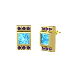Minimal Lyn Küpe - Akuamarin ve ametist 18 ayar altın küpe #1cxt6og