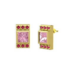 Pembe kuvars ve rodolit garnet 925 ayar altın kaplama gümüş küpe