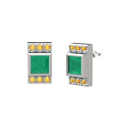 Minimal Lyn Küpe - Kök zümrüt ve sitrin 18 ayar beyaz altın küpe #1dh5610
