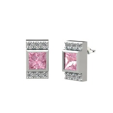 Pembe kuvars ve swarovski 18 ayar beyaz altın küpe
