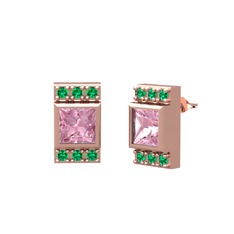 Minimal Lyn Küpe - Pembe kuvars ve yeşil kuvars 14 ayar rose altın küpe #1drzjb6