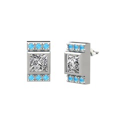 Minimal Lyn Küpe - Beyaz zirkon ve akuamarin 18 ayar beyaz altın küpe #1dwlmzx