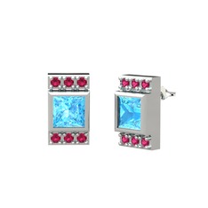 Akuamarin ve rodolit garnet 8 ayar beyaz altın küpe