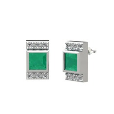Kök zümrüt ve swarovski 18 ayar beyaz altın küpe