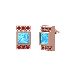 Minimal Lyn Küpe - Akuamarin ve garnet 925 ayar rose altın kaplama gümüş küpe #1g3br7l