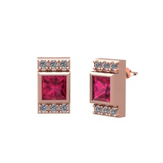 Minimal Lyn Küpe - Rodolit garnet ve pırlanta 925 ayar rose altın kaplama gümüş küpe (0.132 karat) #1g3jy0g