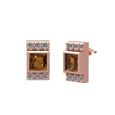 Minimal Lyn Küpe - Dumanlı kuvars ve pırlanta 8 ayar rose altın küpe (0.132 karat) #1g3u54w
