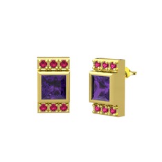 Minimal Lyn Küpe - Ametist ve rodolit garnet 925 ayar altın kaplama gümüş küpe #1g7vf2z