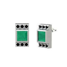 Minimal Lyn Küpe - Kök zümrüt ve siyah zirkon 14 ayar beyaz altın küpe #1gdhvvn