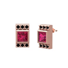 Minimal Lyn Küpe - Rodolit garnet ve siyah zirkon 18 ayar rose altın küpe #1gnzj1u