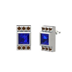 Lab safir ve dumanlı kuvars 8 ayar beyaz altın küpe