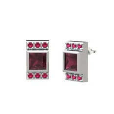 Minimal Lyn Küpe - Kök yakut ve rodolit garnet 14 ayar beyaz altın küpe #1hst88c