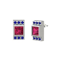 Rodolit garnet ve lab safir 14 ayar beyaz altın küpe