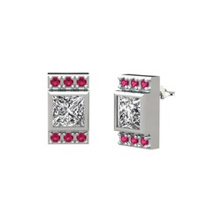 Minimal Lyn Küpe - Beyaz zirkon ve rodolit garnet 14 ayar beyaz altın küpe #1j9oyoo