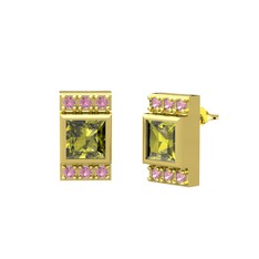 Peridot ve pembe kuvars 925 ayar altın kaplama gümüş küpe