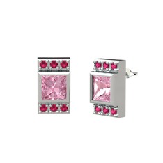 Minimal Lyn Küpe - Pembe kuvars ve rodolit garnet 14 ayar beyaz altın küpe #1jk92l3