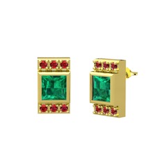 Minimal Lyn Küpe - Yeşil kuvars ve garnet 14 ayar altın küpe #1js4yzt