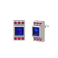 Minimal Lyn Küpe - Lab safir ve rodolit garnet 14 ayar beyaz altın küpe #1k1bjgq