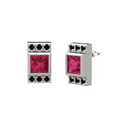 Rodolit garnet ve siyah zirkon 18 ayar beyaz altın küpe