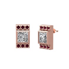 Minimal Lyn Küpe - Swarovski ve kök yakut 8 ayar rose altın küpe #1kckcjv