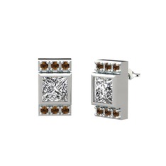 Minimal Lyn Küpe - Beyaz zirkon ve dumanlı kuvars 14 ayar beyaz altın küpe #1llqv9i