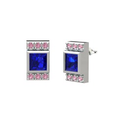 Lab safir ve pembe kuvars 14 ayar beyaz altın küpe
