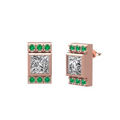 Minimal Lyn Küpe - Swarovski ve yeşil kuvars 8 ayar rose altın küpe #1mnaizq