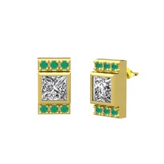 Minimal Lyn Küpe - Swarovski ve kök zümrüt 14 ayar altın küpe #1n1a0l