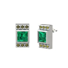 Minimal Lyn Küpe - Yeşil kuvars ve peridot 18 ayar beyaz altın küpe #1nurr7l