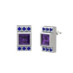 Minimal Lyn Küpe - Ametist ve lab safir 8 ayar beyaz altın küpe #1op0jkk