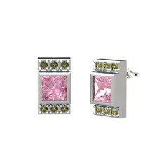 Minimal Lyn Küpe - Pembe kuvars ve peridot 18 ayar beyaz altın küpe #1oxvat0