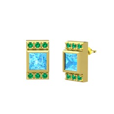 Minimal Lyn Küpe - Akuamarin ve yeşil kuvars 18 ayar altın küpe #1p1cboc