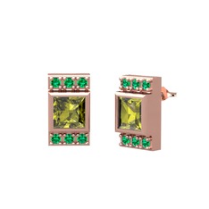Minimal Lyn Küpe - Peridot ve yeşil kuvars 8 ayar rose altın küpe #1p79rc2
